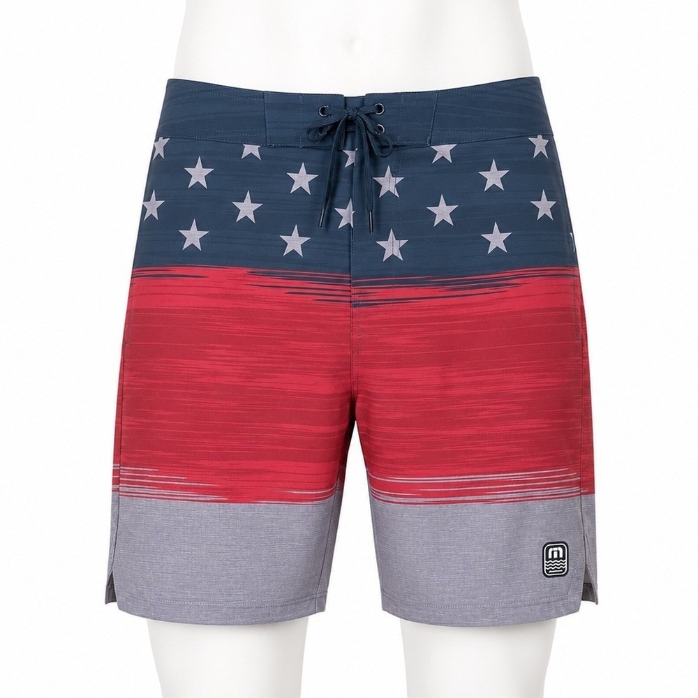 TravisMathew Tech Chino Shorts 36 Red Blue Stars Stripes Hybrid Surf Americana